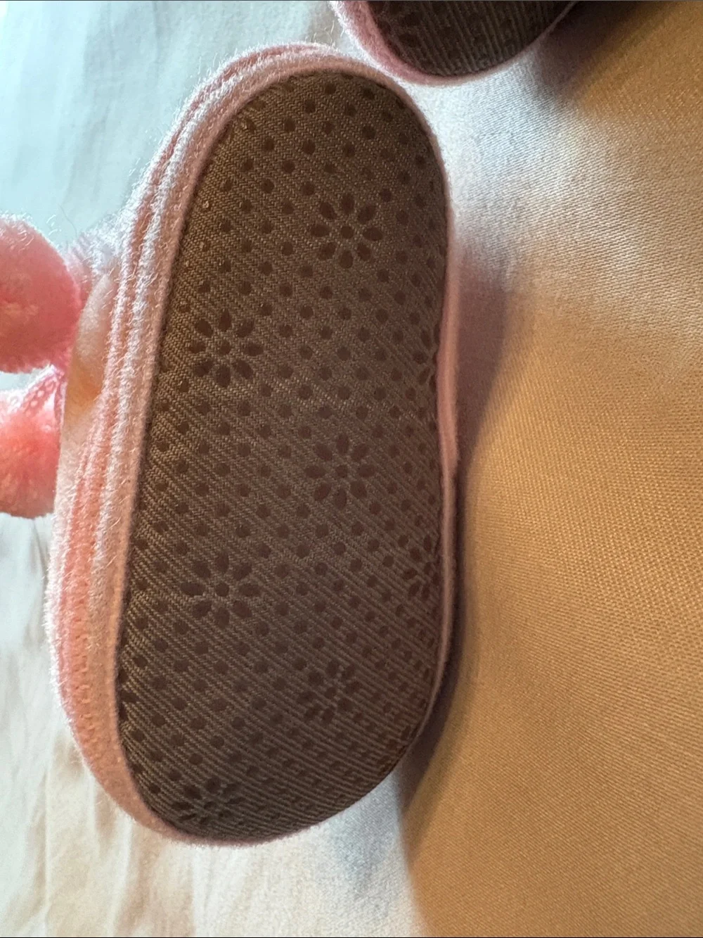 Baby Pink Fuzzy Pom Pom Booties - Infant Walker Shoes - Size 2.5